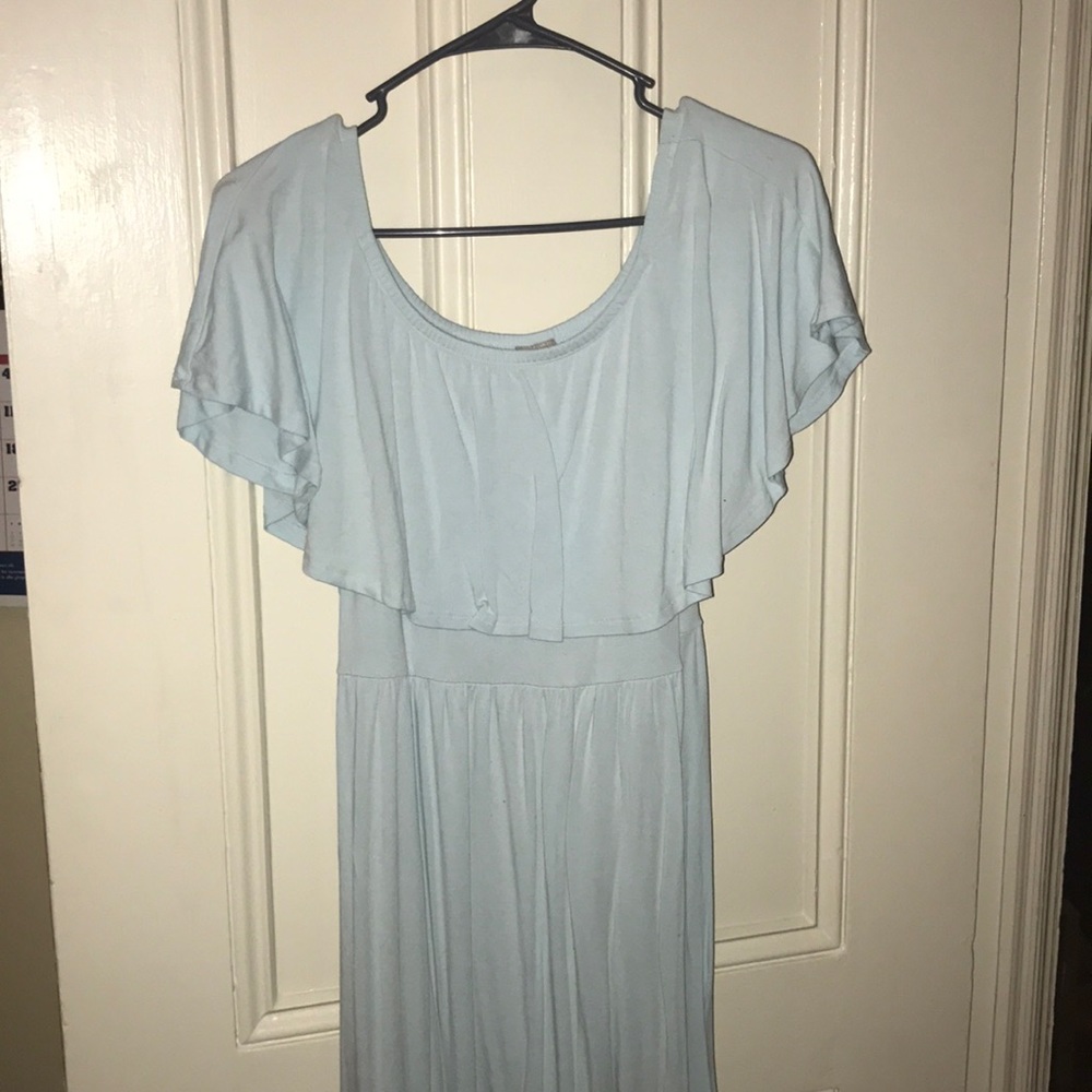 Baby blue off the shoulder dress
